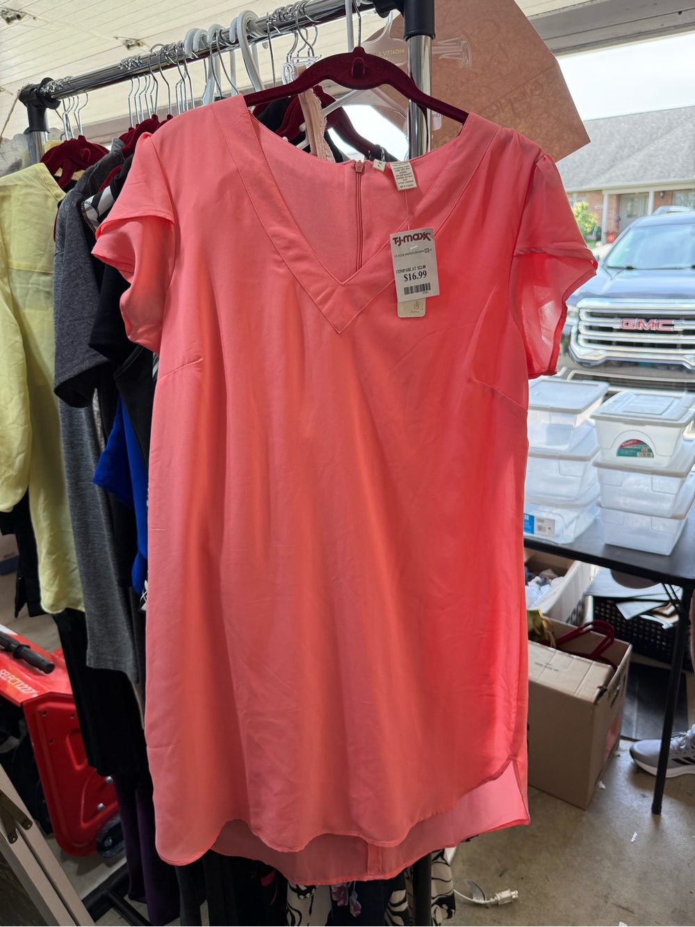 T.J.Maxx Coral Pink V-Neck Flutter Sleeve Tunic Dress